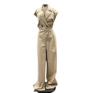 Avec Les Filles Vintage Beige Cap Sleeve Wide-Leg Jumpsuit Pockets Women XL
